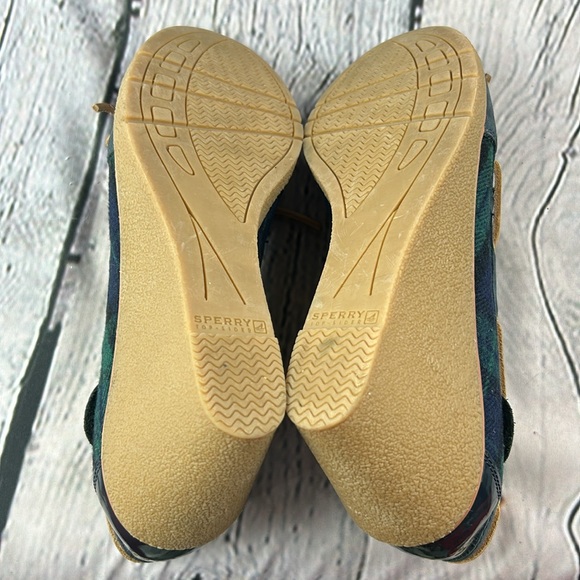 SPERRY GOLDFISH Navy & Green Slip On Leather Lace Wedges - Picture 15 of 17